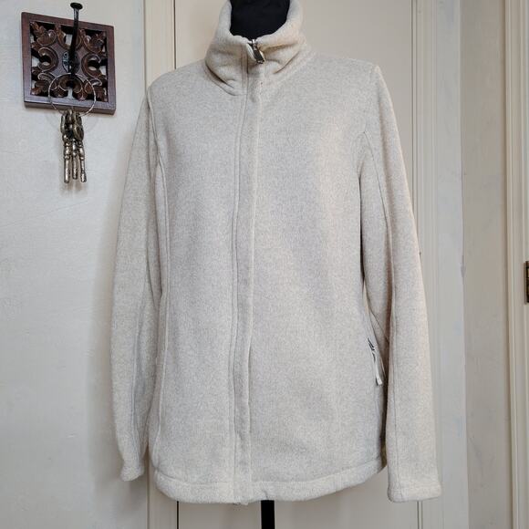Lands End Womens Sweater Fleece Line Jacket Tan Heather Full Zip Pockets✨️L Tall - Picture 4 of 13